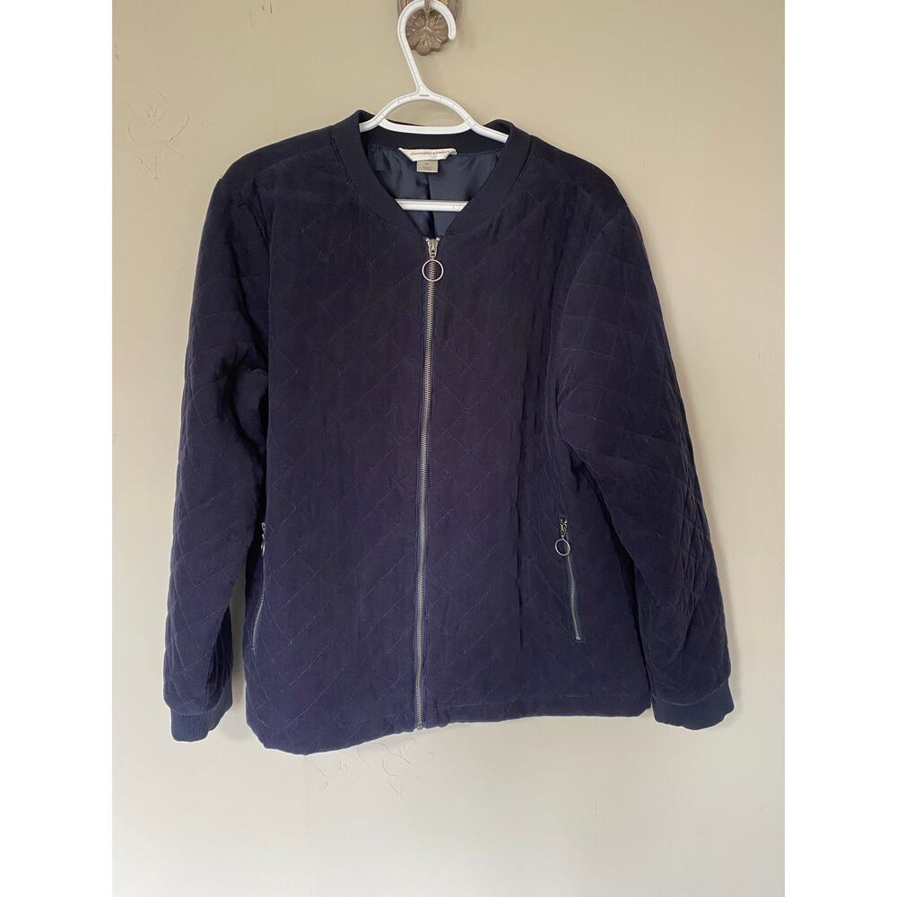 Christopher & Banks Navy Diamond Quilted 100% Cotton Lighweight Bomber Jacket XL
